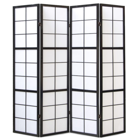 4-teiliger Paravent Raumteiler aus Holz Schwarz