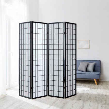 4-teiliger Paravent Raumteiler aus Holz Schwarz