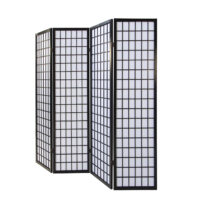 4-teiliger Paravent Raumteiler aus Holz Schwarz