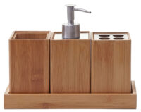 4-teiliges Badset Seifenspender Zahnbürstenhalter Bambus