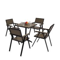 4er-Set Gartenstuhl + Gartentisch Outdoor Alu schwarz grau