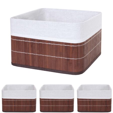 4er-Set Aufbewahrungskorb Bambus Ordnungsbox Regalkorb braun