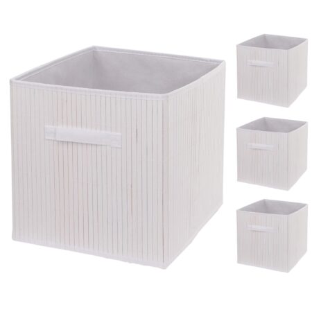 4er-Set Faltboxen Bambus Aufbewahrung Ordnungsbox 32x32x32cm weiss
