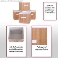 4er-Set Faltboxen Bambus Aufbewahrung Ordnungsbox 32x32x32cm weiss