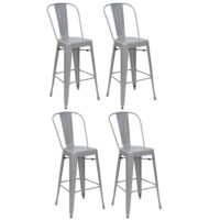 4er-Set Barhocker mit Lehne Metall Industriedesign Tresenhocker grau