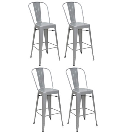 4er-Set Barhocker mit Lehne Metall Industriedesign Tresenhocker grau