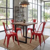 4er-Set Bistrostühle Metall Industriedesign stapelbar rot