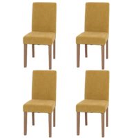 4er-Set Esszimmerstühle Hochlehner Chenille Holz natur gelb