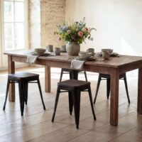 4er-Set Metallhocker mit Holz-Sitzfläche stapelbar schwarz