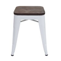 4er-Set Hocker Metall Industriedesign stapelbar Holz-Sitzfläche weiss