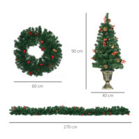 4tlg. Weihnachtsschmuck LED 1x Girlande 2xBaum 1x Kranz