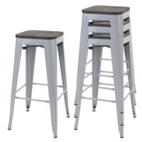 4x Barhocker Metall mit Holz-Sitzflächen Industriedesign ~ grau