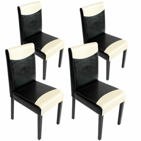 4x Esszimmerstuhl Littau ~ Kunstleder schwarz-creme dunkle Beine