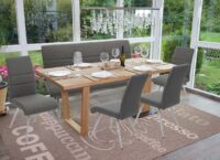 4x Esszimmerstuhl + Sitzbank Edelstahl gebürstet ~ grau