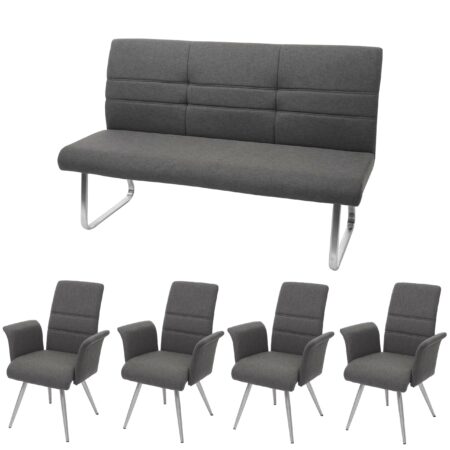 4x Esszimmerstuhl+Sitzbank Edelstahl gebürstet ~ grau