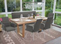 4x Esszimmerstuhl+Sitzbank Edelstahl gebürstet ~ grau