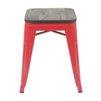 4x Hocker Sitzhocker Metall mit Holz Sitz Industriedesign stapelbar rot
