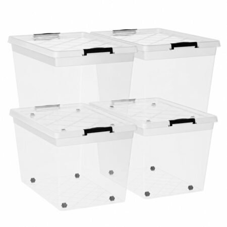 4x Aufbewahrungsbox 60 L mit Deckel + Räder