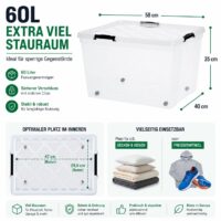 4x Aufbewahrungsbox 60 L mit Deckel + Räder