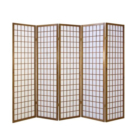 5-teiliger Paravent Raumteiler aus Holz Braun