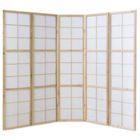 5-teiliger Paravent Raumteiler aus Holz Natur
