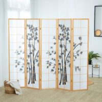 5-teiliger Paravent Raumteiler aus Holz Natur