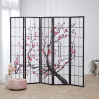 5-teiliger Paravent Raumteiler aus Holz Schwarz