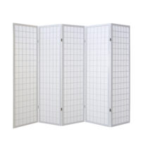 5-teiliger Paravent Raumteiler aus Holz Weiss