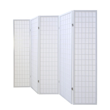 5-teiliger Paravent Raumteiler aus Holz Weiss