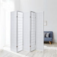 5-teiliger Paravent Raumteiler aus Holz Weiss