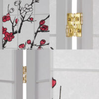 5-teiliger Paravent Raumteiler aus Holz mit Kirschblüten Weiss