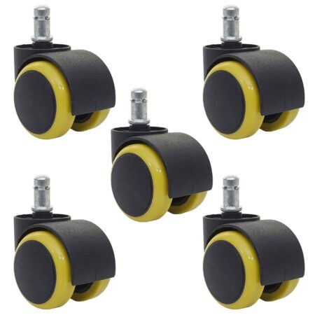 5x Hartbodenrollen Bürostuhl-Rollen 150kg belastbar 50mm gelb