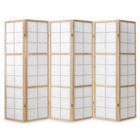 6-teiliger Paravent Raumteiler aus Holz Natur