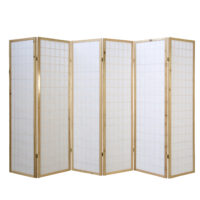 6-teiliger Paravent Raumteiler aus Holz Natur