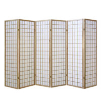 6-teiliger Paravent Raumteiler aus Holz Natur