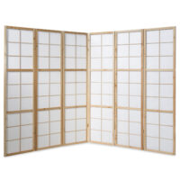 6-teiliger Paravent Raumteiler aus Holz Natur