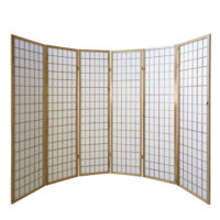 6-teiliger Paravent Raumteiler aus Holz Natur