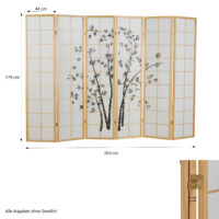 6-teiliger Paravent Raumteiler aus Holz Natur-Weiss