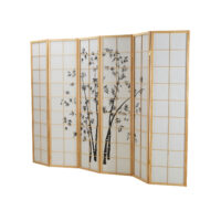 6-teiliger Paravent Raumteiler aus Holz Natur-Weiss