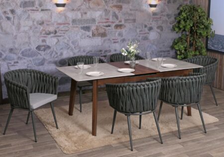 6er-Set Esszimmerstühle Aluminium Seilgeflecht Armlehne anthrazit