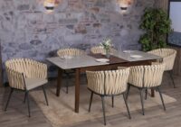 6er-Set Esszimmerstühle Aluminium mit Armlehne & Kissen creme