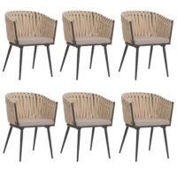 6er-Set Esszimmerstühle Aluminium mit Armlehne & Kissen creme