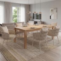 6er-Set Esszimmerstühle Aluminium mit Armlehne Rope creme