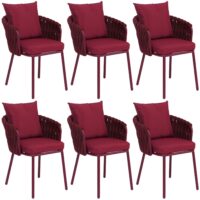 6er-Set Esszimmerstühle Aluminium Stoff Seilgeflecht bordeaux