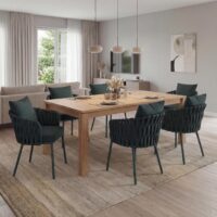 6er-Set Esszimmerstühle Aluminium Stoff Seilgeflecht grün