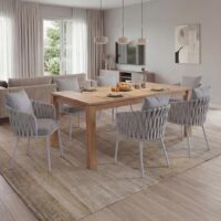 6er-Set Esszimmerstühle Aluminium mit Armlehne Stoff hellgrau