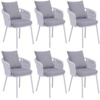 6er-Set Esszimmerstühle Aluminium mit Armlehne Stoff hellgrau