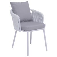 6er-Set Esszimmerstühle Aluminium mit Armlehne Stoff hellgrau