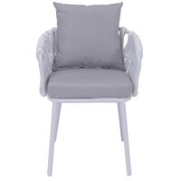 6er-Set Esszimmerstühle Aluminium mit Armlehne Stoff hellgrau