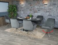 6er-Set Esszimmerstühle drehbar mit Armlehne Samt Edelstahl dunkelgrau